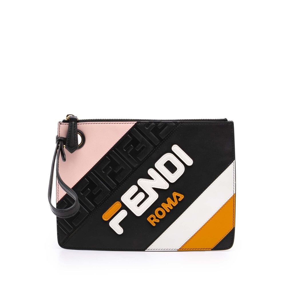 Pre-Loved Fendi Fila Mania Multicolor Zucca Embossed Leather Clutch